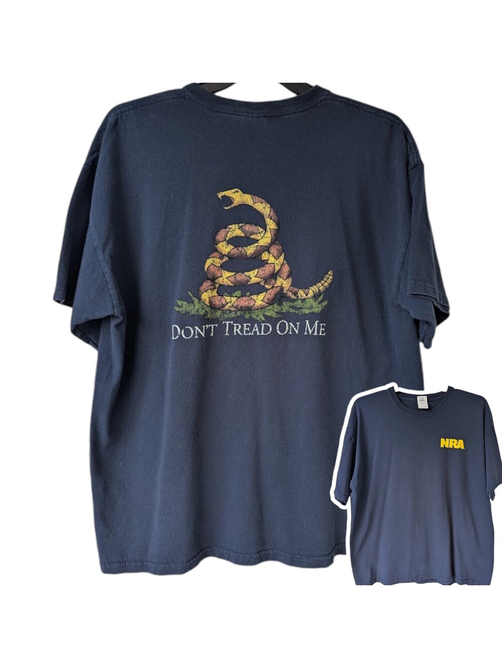 Vintage Y2K Gildan NRA T-shirt XL Navy Dont Tread On Me Rattlesnake Tee 24.5x29